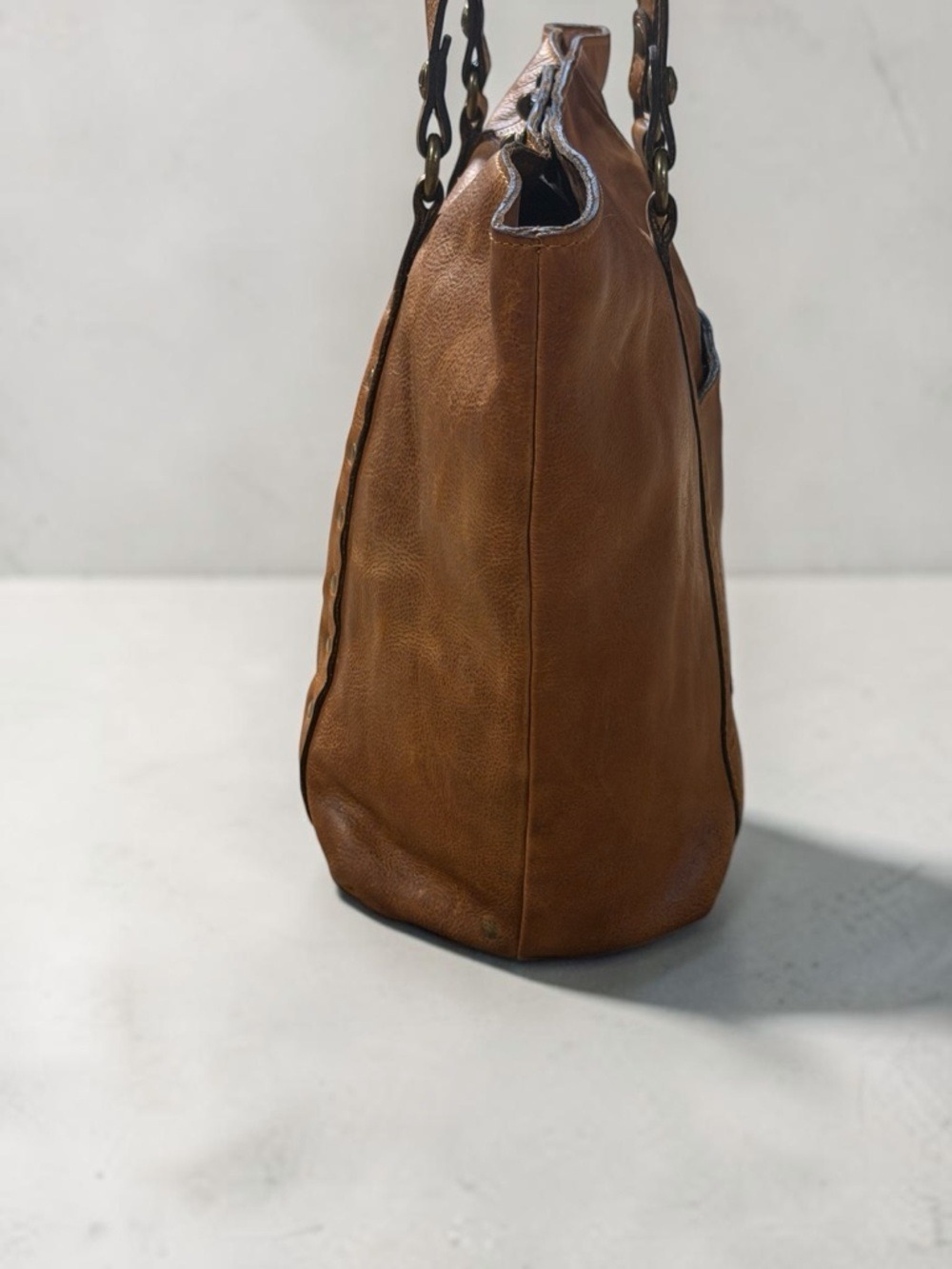 Patricia Nash Brown Genuine Italian Leather Studded Tote Bag - Picture 6 of 15
